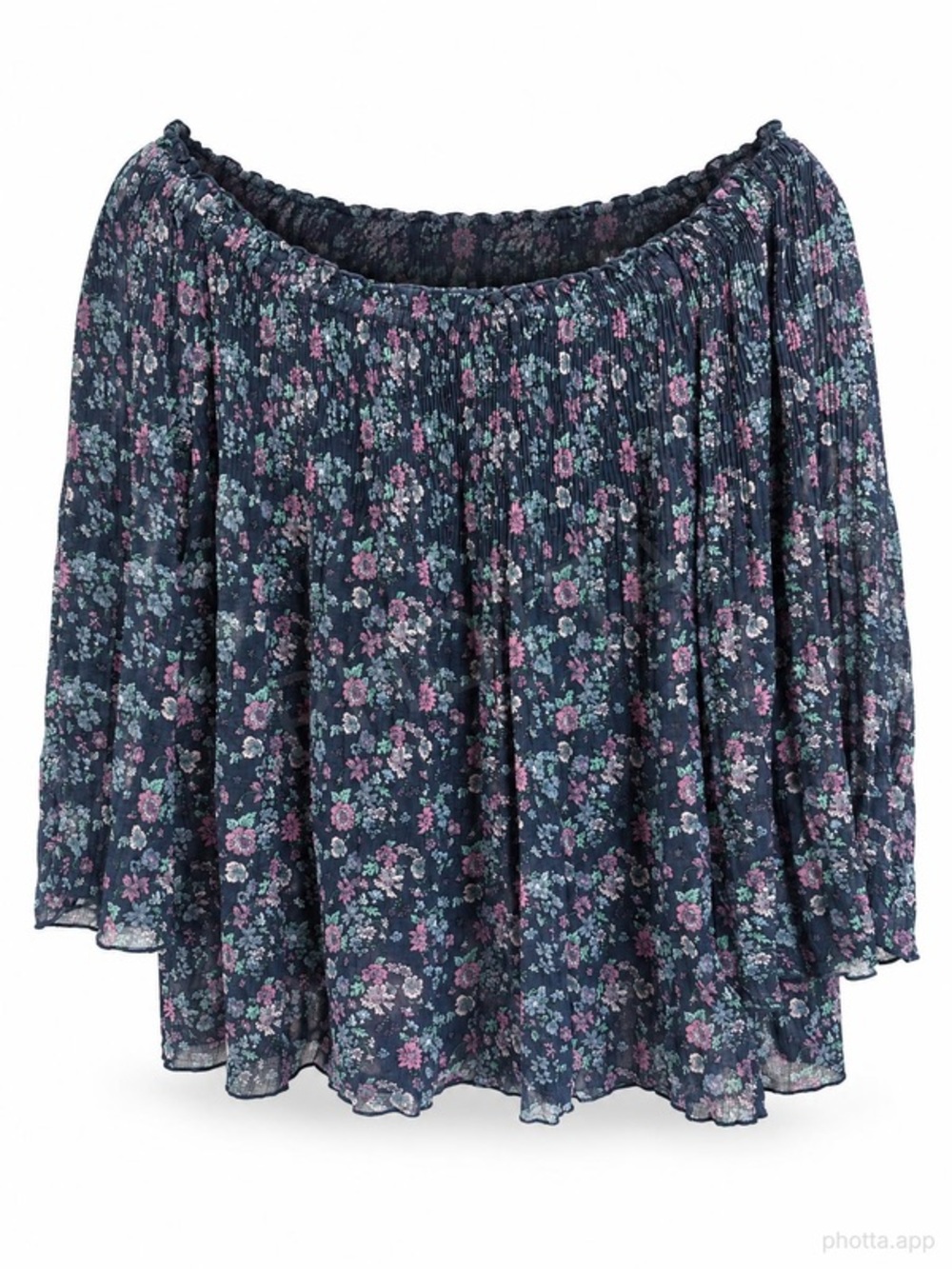 Off-Shoulder Navy Floral Peasant Top - Women